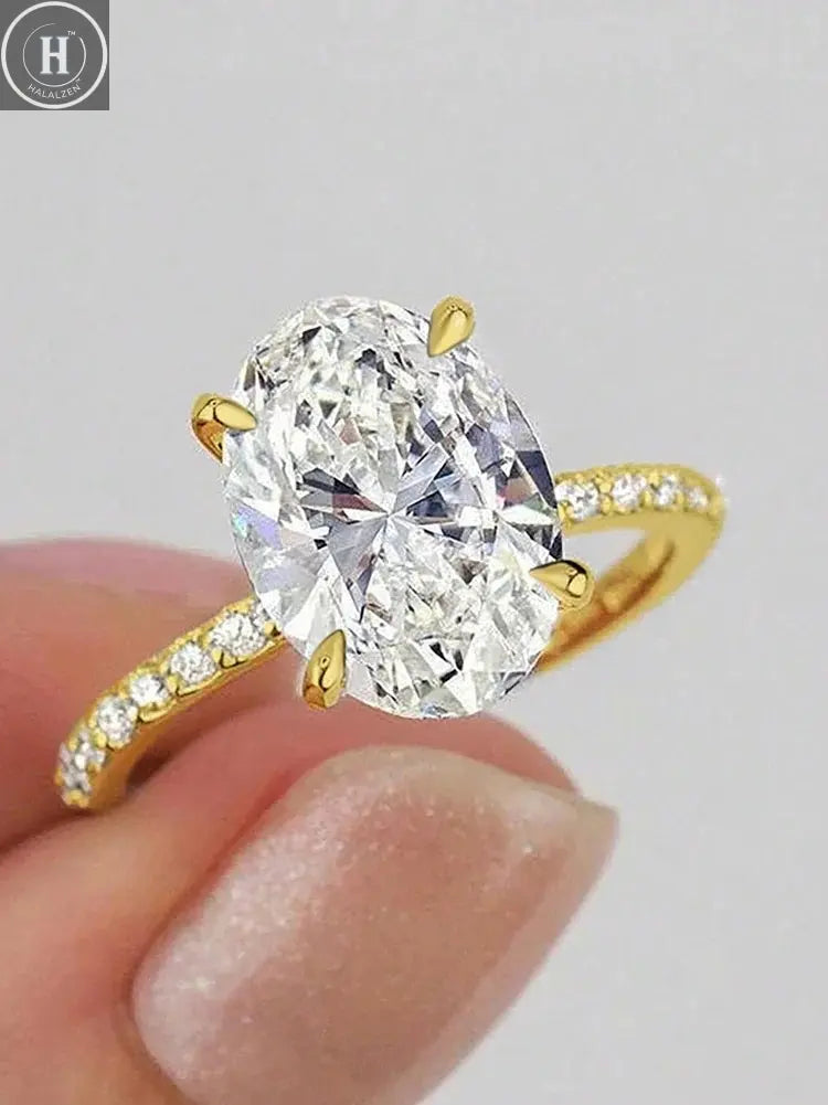 925 Sterling Silver Elliptical Horse Eye Fashionable Zircon Ring For Women Engagement Wedding Luxury High Quality Fine Jewelry HALALZEN