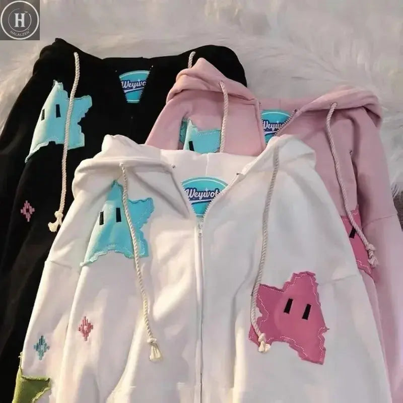 Y2K Oversized Coat Men's Personality Print Women's Hoodie Fashion Punk Harajuku Couple Zip Up Hoodie Tops Kawaii Clothes HALALZEN