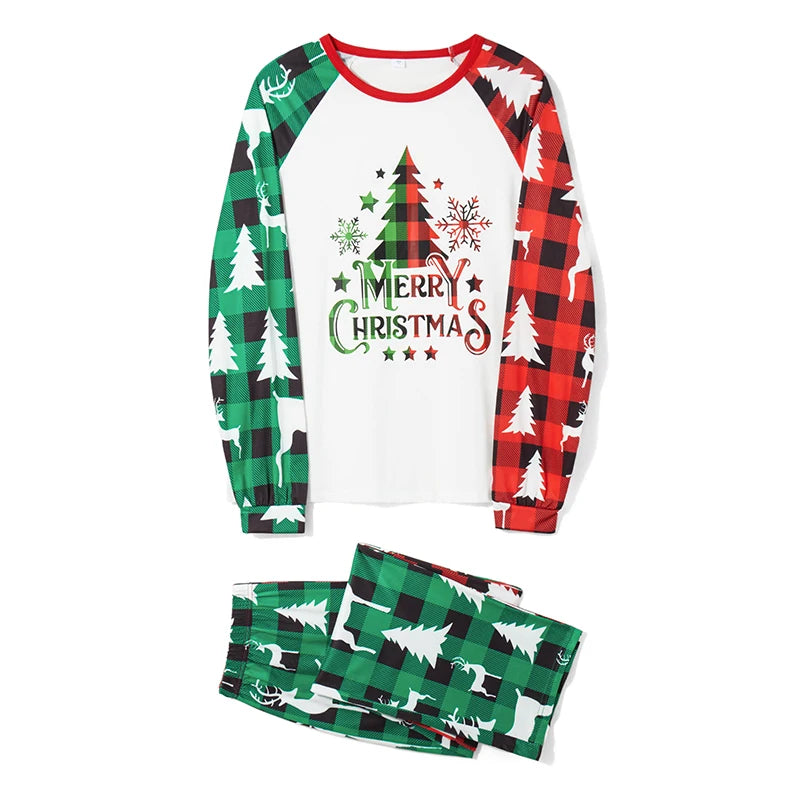 Christmas Family Pajamas Matching Set Reindeer Print Long Sleeve Tops and Striped Pants Sleepwear for the Holidays