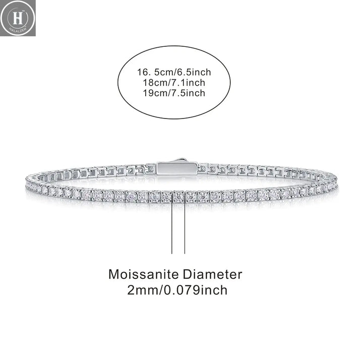 JIUZUAN S925 Sterling Silver Moissanite Tennis Bracelet for Women Simple Row Design Elegant Sparkling Jewelry for Daily Wear HALALZEN