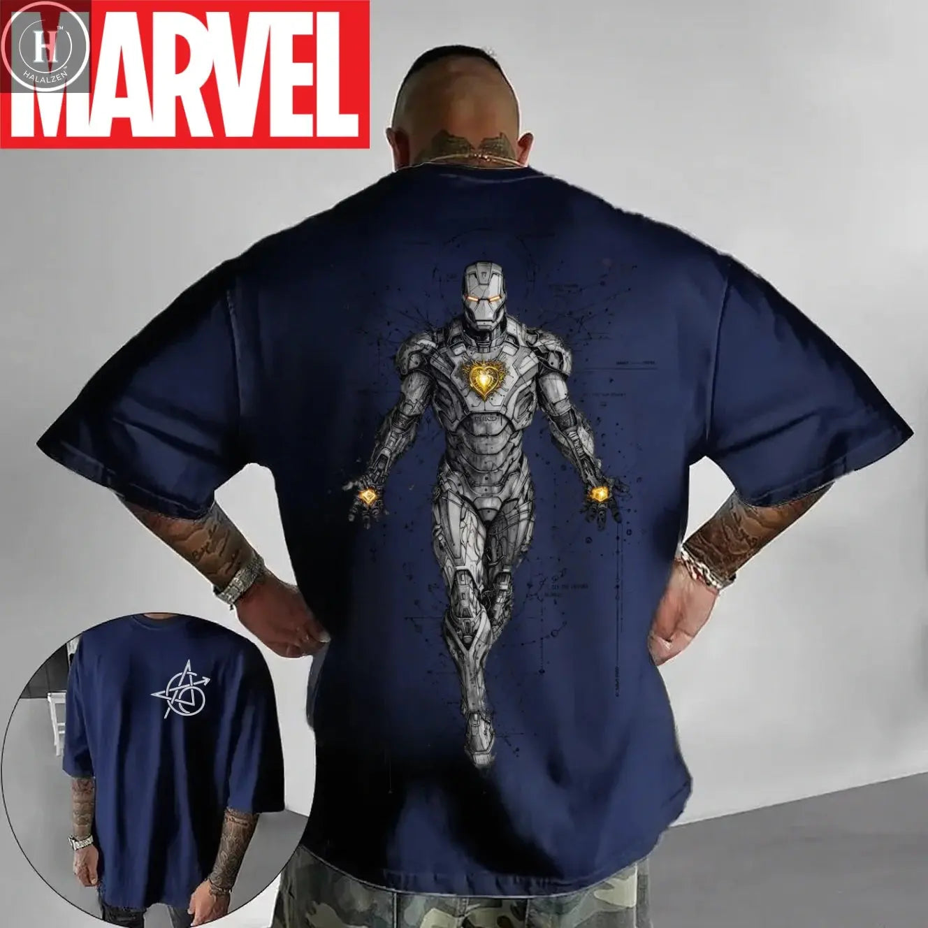 Marvel Genuine 2026 New T-Shirt Retro Superhero Black Iron Man Comic Print Plus Size Men's Hooded Sweater Loose Thermal Top HALALZEN
