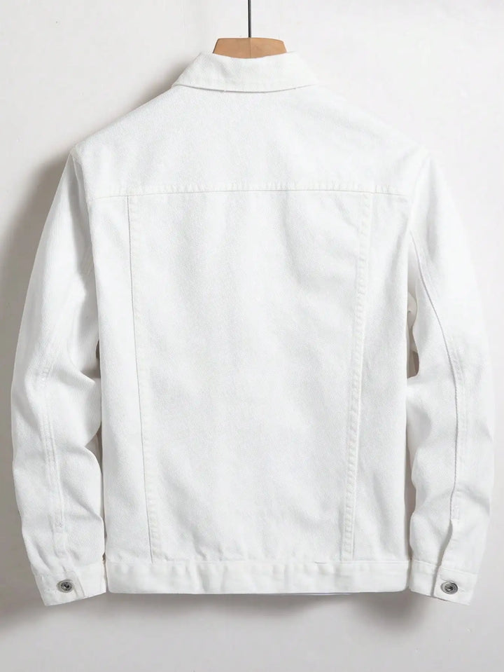 Men's Denim Jacket for Spring and Autumn. White Denim Coat. Simple and Versatile. Suitable for Daily Casual Outfits.