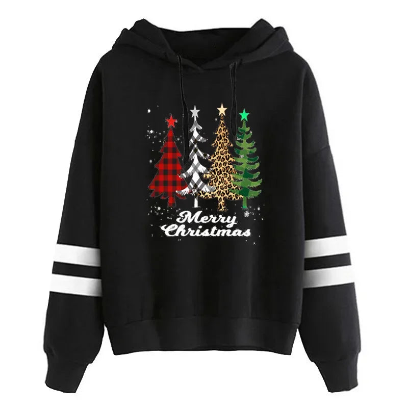 Women's Hoodie Sweatshirt Christmas Print Color Block Cross-Border Fleece Thickened Capri Pants Casual Streetwear