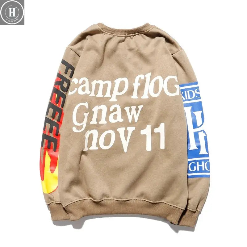 Kanye West Hoodies Jacket Men Graffiti Lucky Me I See Ghosts Sweatshirt Harajuku Fleece Street HipHop Pullover Bone Loose Hoodie HALALZEN