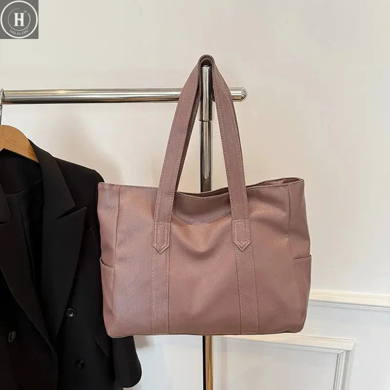 Fashion Design Women Solid Color Shoulder Bag Soft Pu Leather Commute Large Capacity Casual Tote Handbag Women's Shoulder Bag HALALZEN