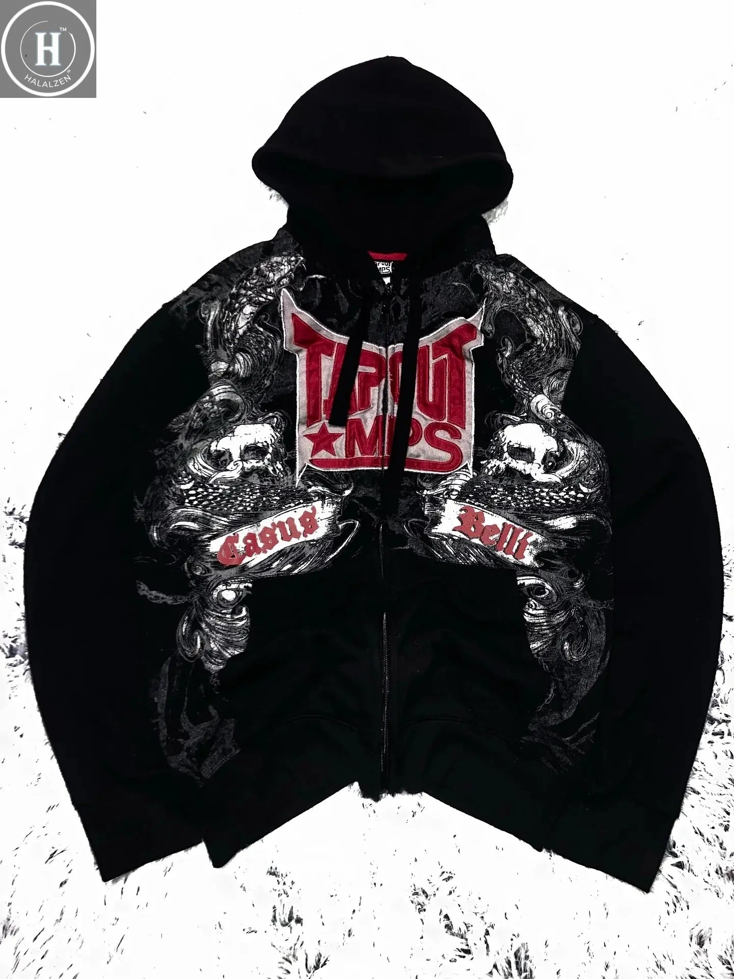 Mysterious tarot card printed hooded sweatshirt retro old splash ink Indonesian slogan trendy cardigan HALALZEN