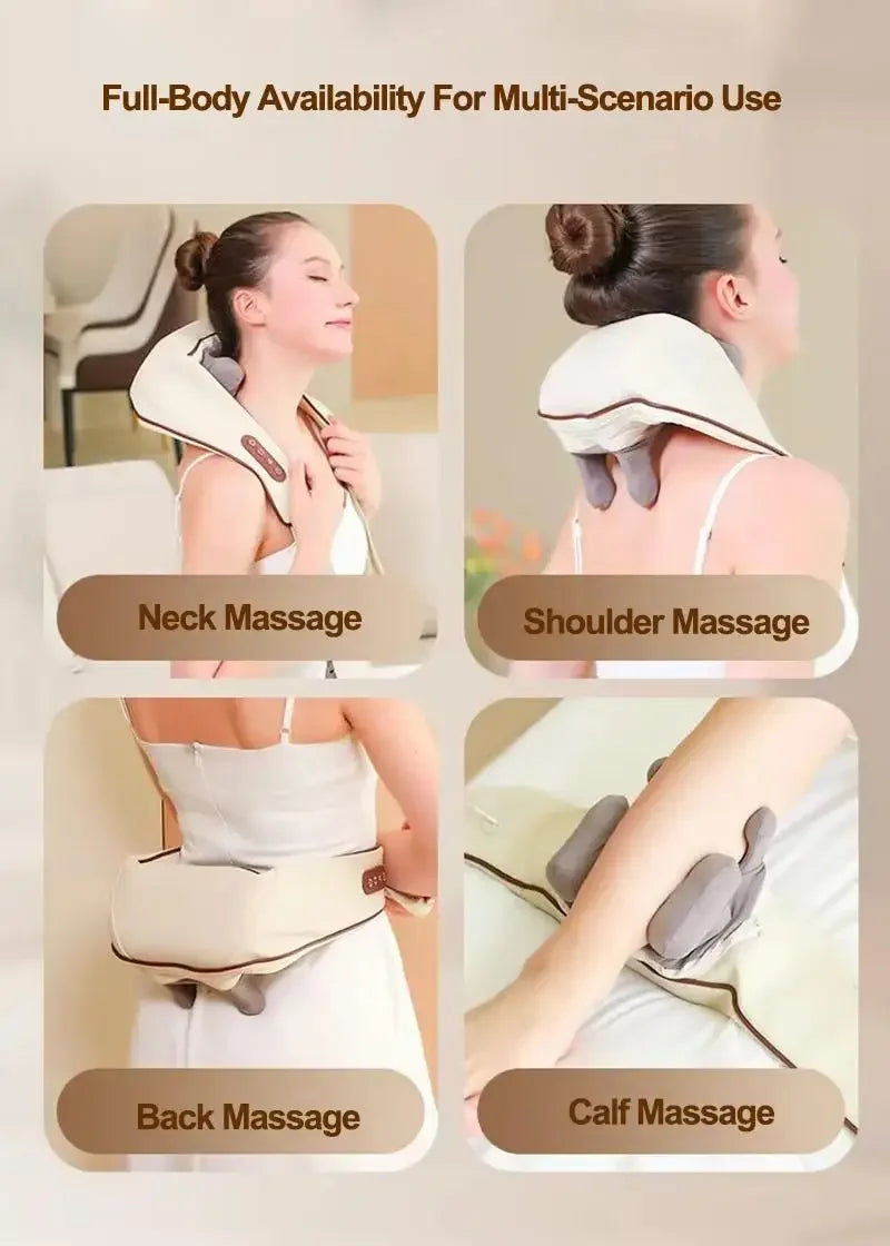 2025 Bionic Neck Shoulder Massager Kneading Massager Shawl 3-Level Modes Neck Cervical Waist Leg Body Muscles Massage Pillow
