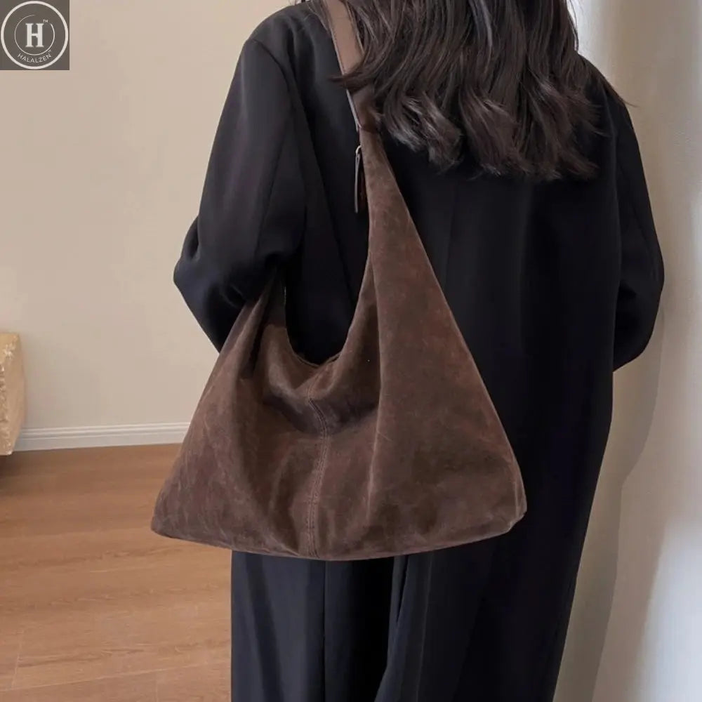 Women Suede Shoulder Bag with Zipper Hobo Bags Large Capacity Handbag Slouchy Bag Commuter Travel Bag Purses and Handbags HALALZEN