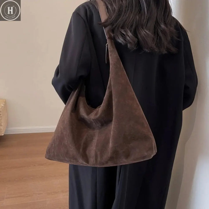 Women Suede Shoulder Bag with Zipper Hobo Bags Large Capacity Handbag Slouchy Bag Commuter Travel Bag Purses and Handbags HALALZEN