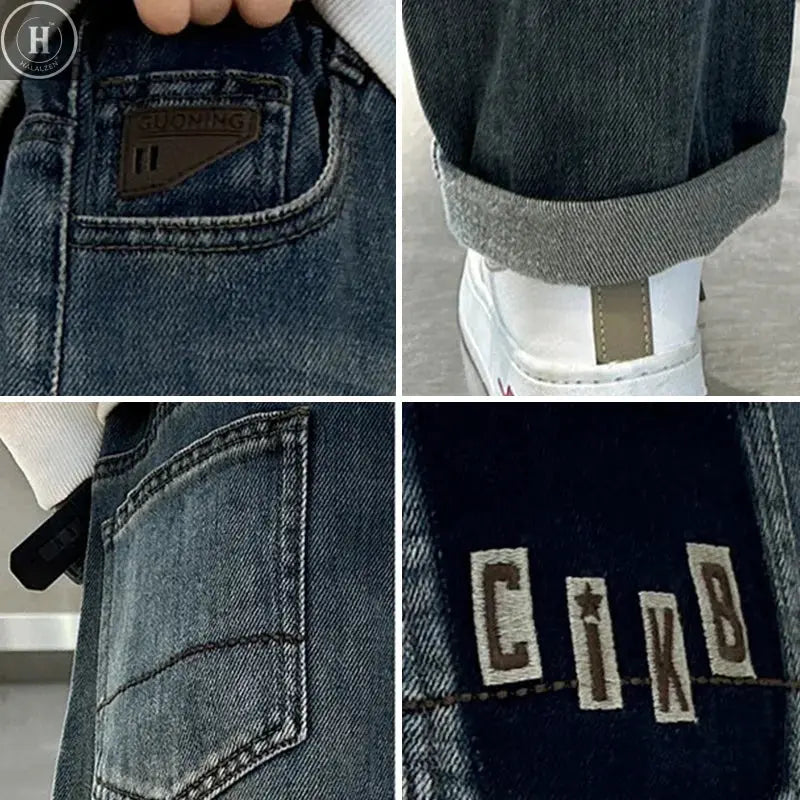 Boys Warm Plush Jeans Autumn Winter Straight Loose Fit Casual Trousers Kids Fashion Streetwear Denim Pants 5-14 Years HALALZEN