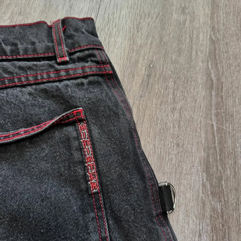 Y2K Vintage Jeans Harajuku Spider Web Printing Black Loose Wide Leg pants Hip Hop Men Women Punk Rock Streetwear Wide Leg Jeans