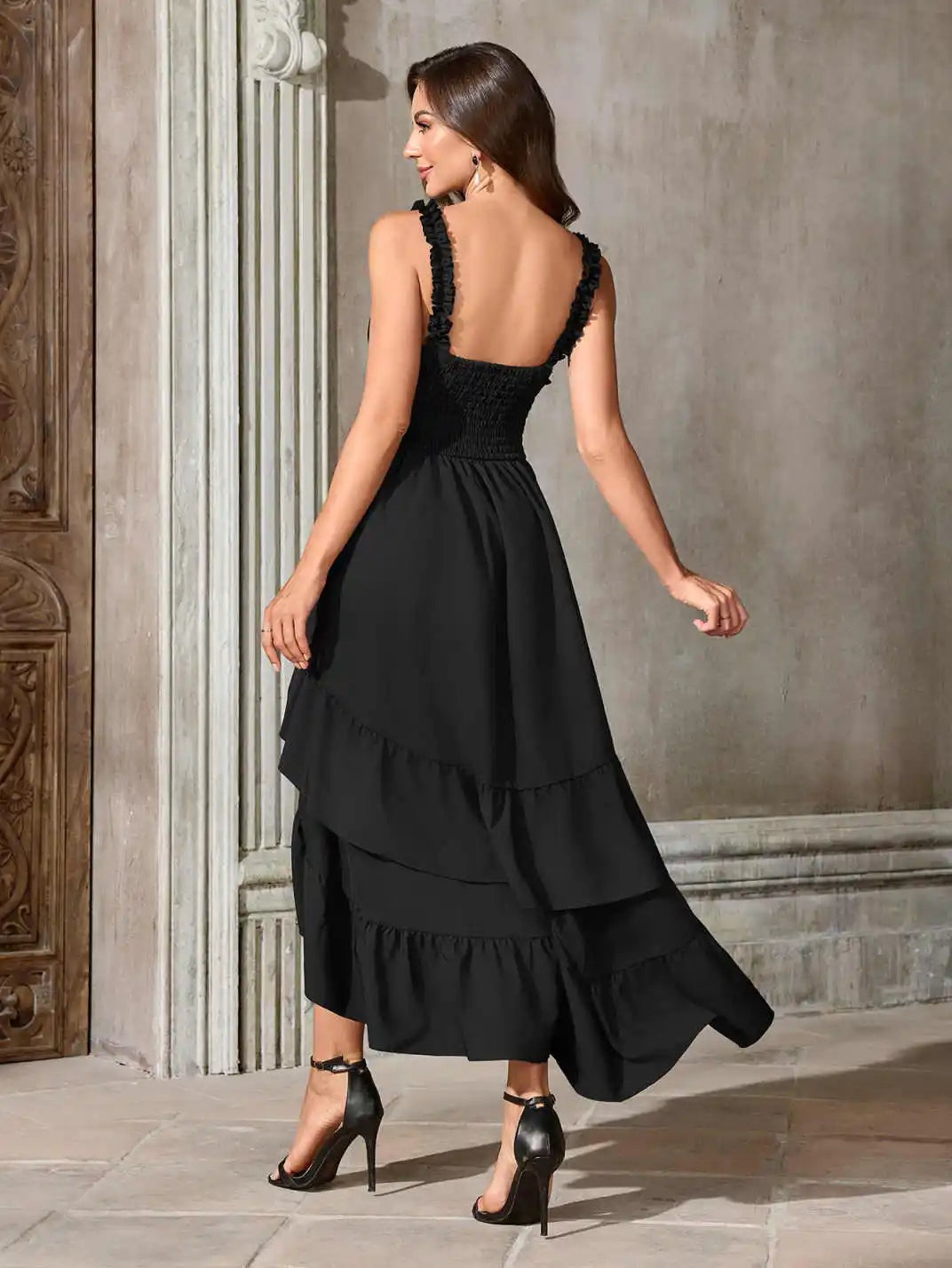 Spicy Girl Slim-Fit Lace-Up Sexy Dress Long Gown Women's Fashion Prom Strapless European and American Steampunk Gothic Victorian Ruffled Dress