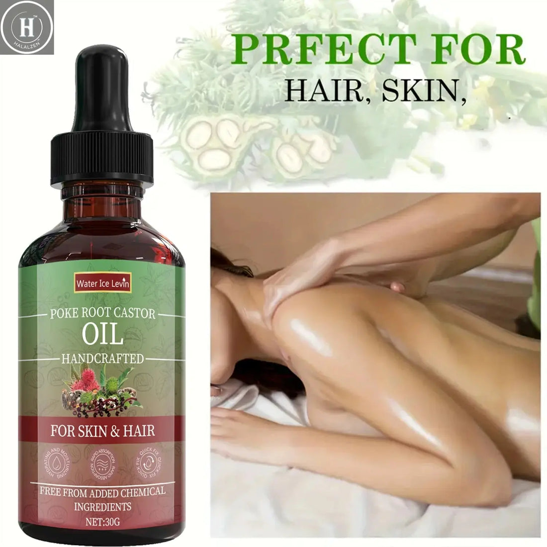 Poke Root Castor Oil for Skin & Hair - Natural Handcrafted Blend, Deep Moisture, Winter Nourishment, Chemical-Free Formula HALALZEN