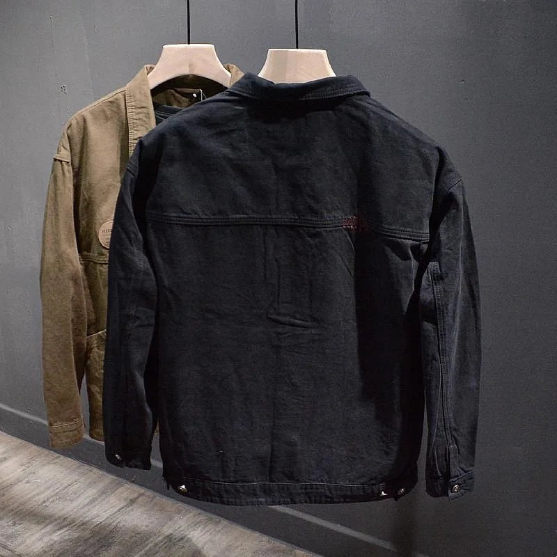 Retro American Cotton Work Jaet Men's Autumn Winter Casual Loose Fit Denim Coat for Welding Wear Resistant Outerwear
