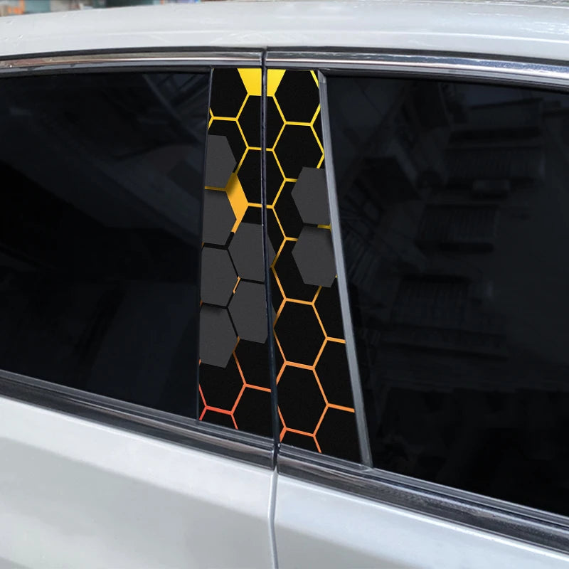 2pcs Polygonal Honeycomb Car Stickers Car Door Pillar Stickers Anti-Scratch Vinyl Stickers Car Center B Pillar DIY Stickers