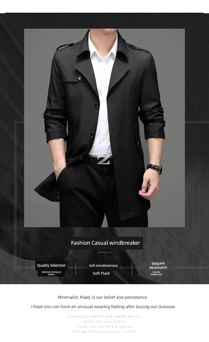 Ji Shizhe 2024 New Arrival Spring and Autumn Business Suit Collar Middle-Aged Men's Mid-Length Trench Coat Coat Men's Clothing Genuine Goods