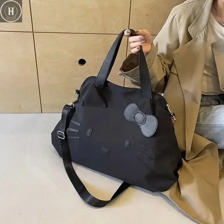 Sanrio large-capacity black travel bag KT business trip luggage bag Hello Kitty bow casual cartoon bag convenient backpack HALALZEN