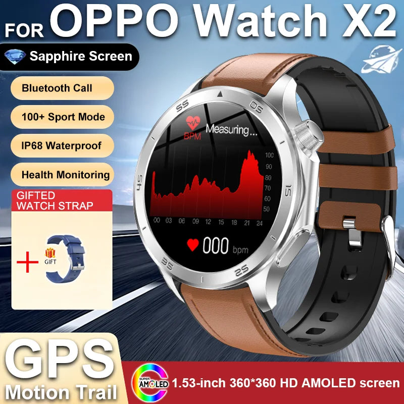 2025 New For OPPO Watch X2 GPS Smart Watch Men Bluetooth Talk Heart Rate Sports Fitness Tracker IP68 Waterproof Smartwatch Man