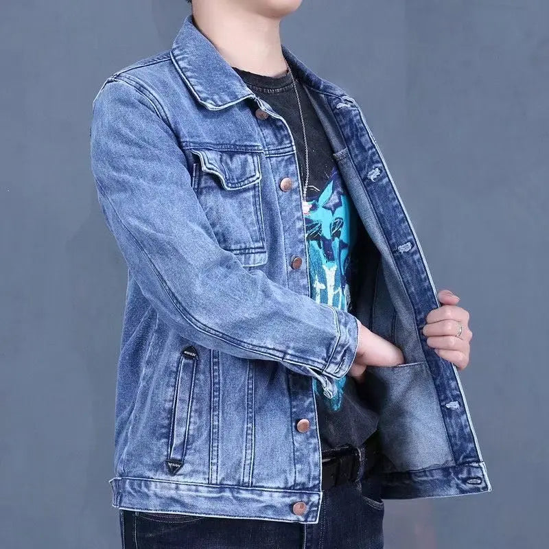 Men's Casual Long Sve Denim Jaet Loose Fit Collared Workwear Resistant to Tearing And Dirt for Autumn And Winter