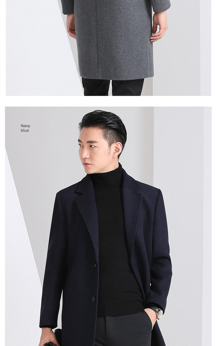 Hengyuanxiang Woolen Coat Men's 2023 Winter New Arrival Thickened Cashmere Mid Length Long Length Trench Coat Woolen Outwear Tide