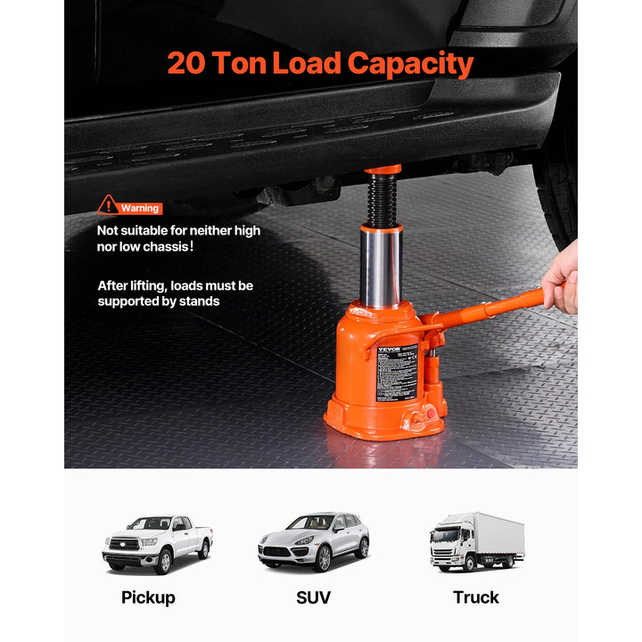 SucceBuy Hydraulic Bottle Jack 20/30/50 Ton Welded Bottle Jack with 3-Section Long Handle for Car Pickup Truck RV Auto Repair