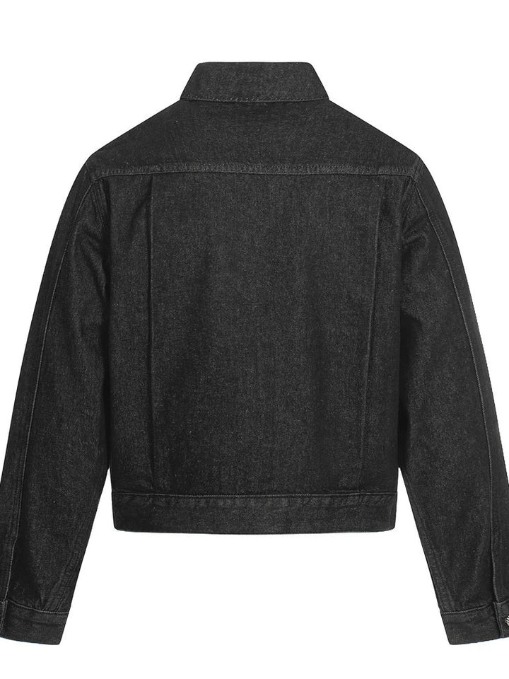 Mens Jacket Punk Vintage Streetwear Black Denim Short Coat Metal Buckle Studded Design Pleated Detail Retro Cool Hip Hop Fashion