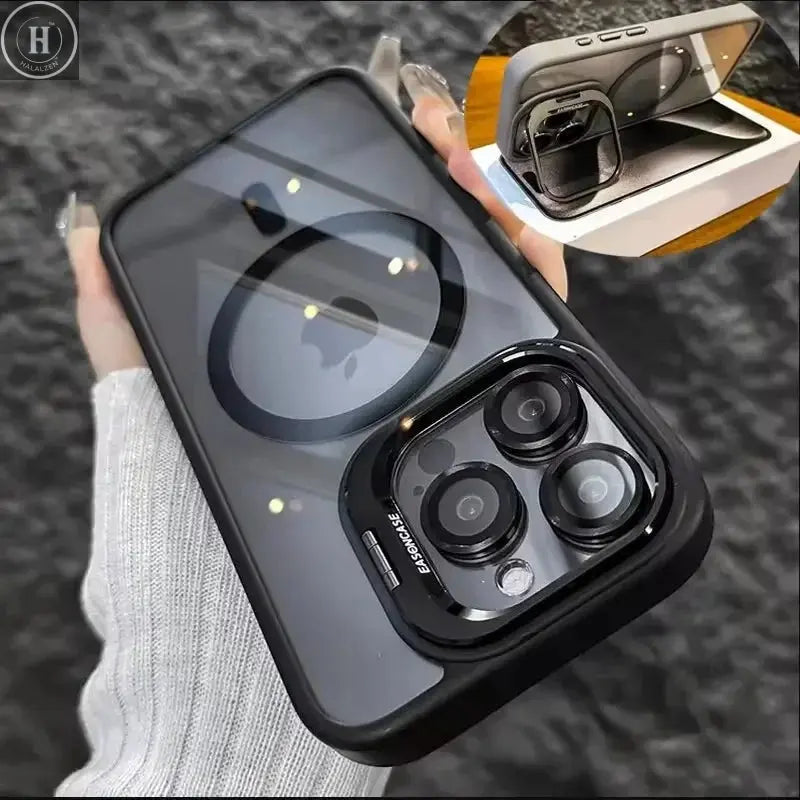 Luxury Magnetic Shockproof Phone Case for iPhone 16/15/14/13/12/11/17 Pro Max with Stand and Glass Lens Case Halalzen UK