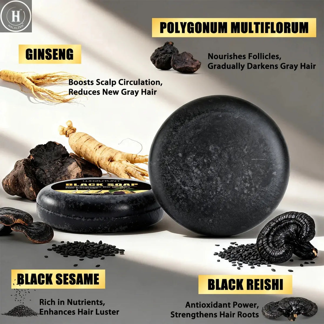 Natural Black Soap Man & Women White to Black Hair Soap Nourishing Shine Herbal Hair Growth Repair Gray White Color Dye Product HALALZEN