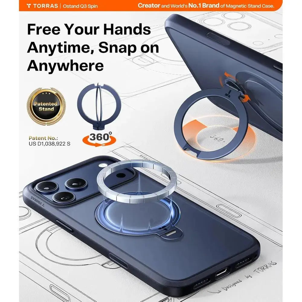 360° Magnetic Stand iPhone 17 Pro Max Case, Deep Blue Shockproof with Camera Control, Compatible with MagSafe Halalzen UK