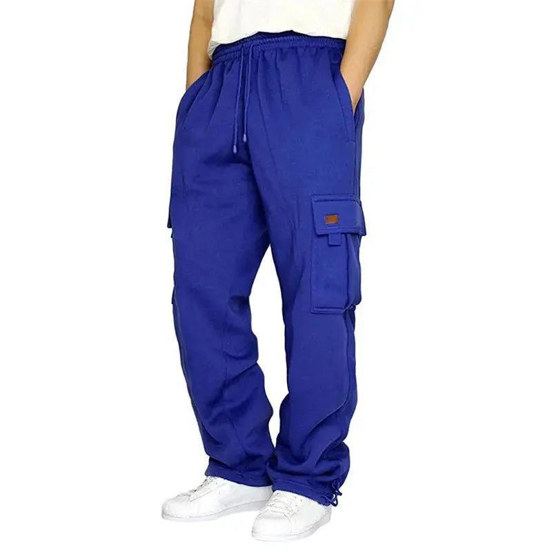 Men’s Loose Cargo Pants Casual Drawstring Elastic Waist Wide Leg Athletic Sweatpants Outdoor Trousers Halalzen UK