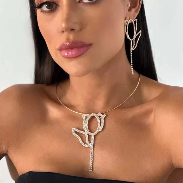 Stonefans Flower Bride Jewellery Set Accessories Wedding Rhinestone Festivals Personalized Earring and Necklace Woman Girls Gift