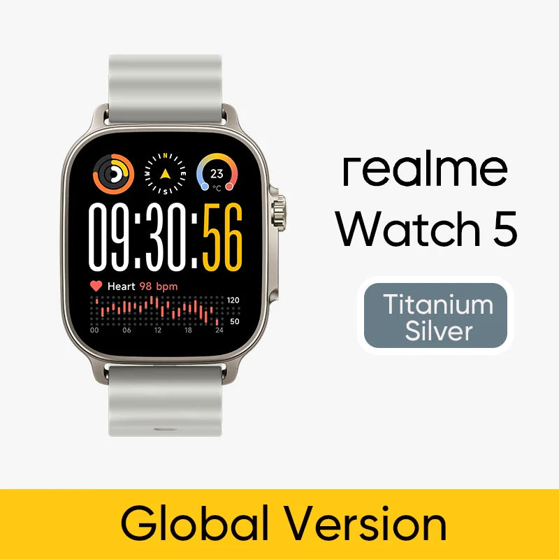 Global Version realme watch 5 1.97" 600nits AMOLED 460mAh 14-Day Battery Life 300+ Themes Support GPS GNSS IP68 waterproof