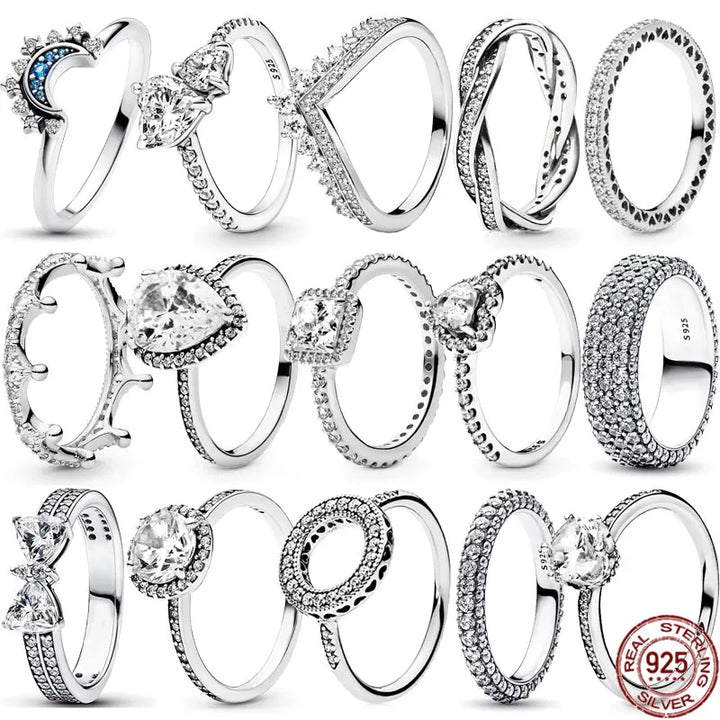 Hot Selling 925 Sterling Silver Classic Square Heart-shaped Crown Ring Exquisite Women's Jewelry Anniversary Surprise Gifts