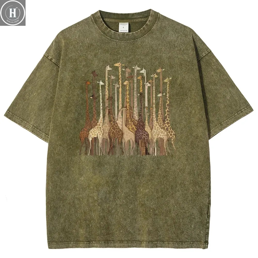 100% Cotton Women's T-Shirt High Quality Soft Cartoon Funny Giraffe Print T-Shirt Custom T-Shirt Daily Wear Clothing HALALZEN