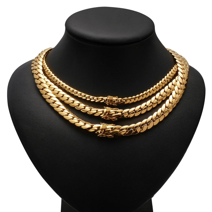 Hip Hop Bling 18K Gold-plated Cuban Link Chain Necklaces Tank Chain Men's Whip Chain Necklace Men Rapper Jewelry
