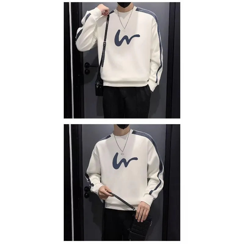 Round Neck Sweatshirt Spring Autumn Men's Autumn Velvet Bottoming Casual Long-sleeved T-shirt