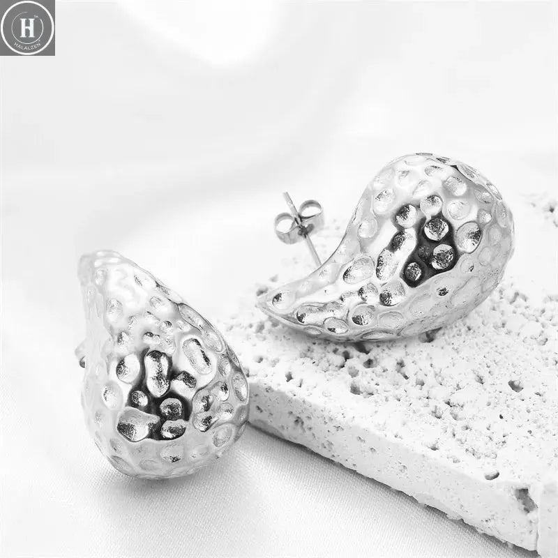 Vintage Chunky Dome Drop Earrings For Women Gold Plated Stainless Steel Thick Teardrop Earring Statement Wedding Jewelry Gifts HALALZEN