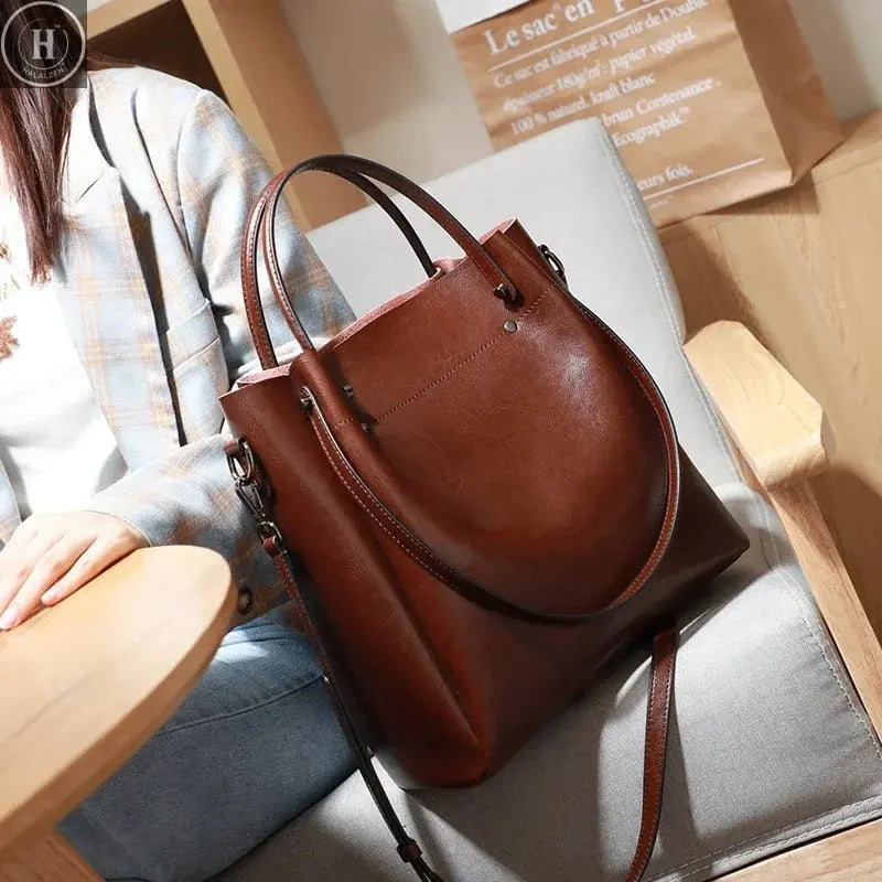 Women's Natural Cow Genuine Leather Handbags Female Natural Cowhide Crossbody Bag Ladies Multiple Large Capacity Shoulder Bags HALALZEN
