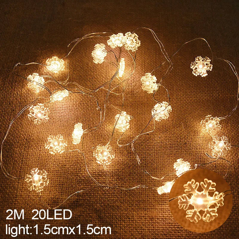 2M 20LED Santa Claus Snowflake LED Light String Christmas Decoration For Home Xmas Tree Ornament 2024 Navidad Kids Gift New Year