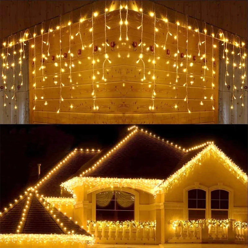 Christmas Lights Waterfall Outdoor Decoration 5M Droop 0.4-0.6m Led Lights Curtain String Lights Party Ggarden Eaves Decoration