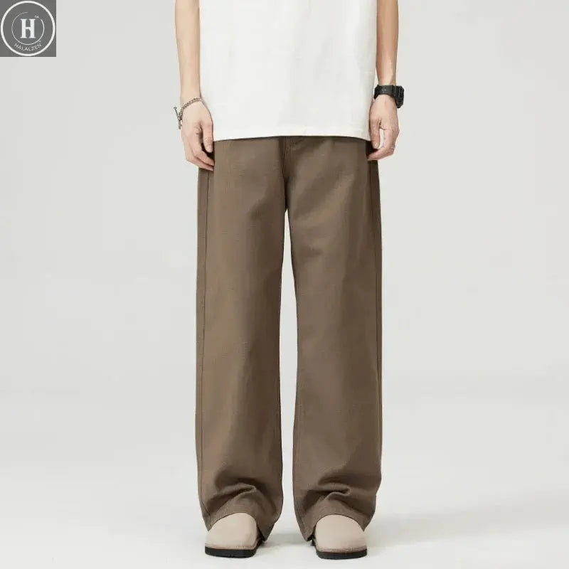 Baggy Wide-leg Jeans 100% Cotton Comfortable Breathable Autumn Casual Denim Pants Loose Straight Trousers Fashion Streetwear Halalzen UK