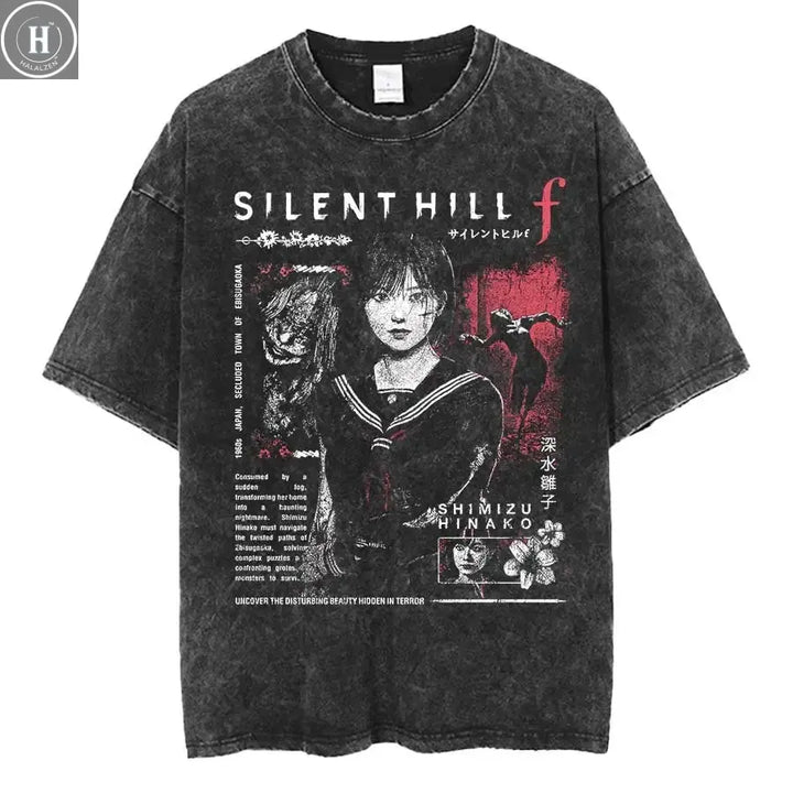 Silent Hill f Oversized T shirt 100% Cotton Vintage Washed T-shirt for men women hiphop streetwear P525 HALALZEN