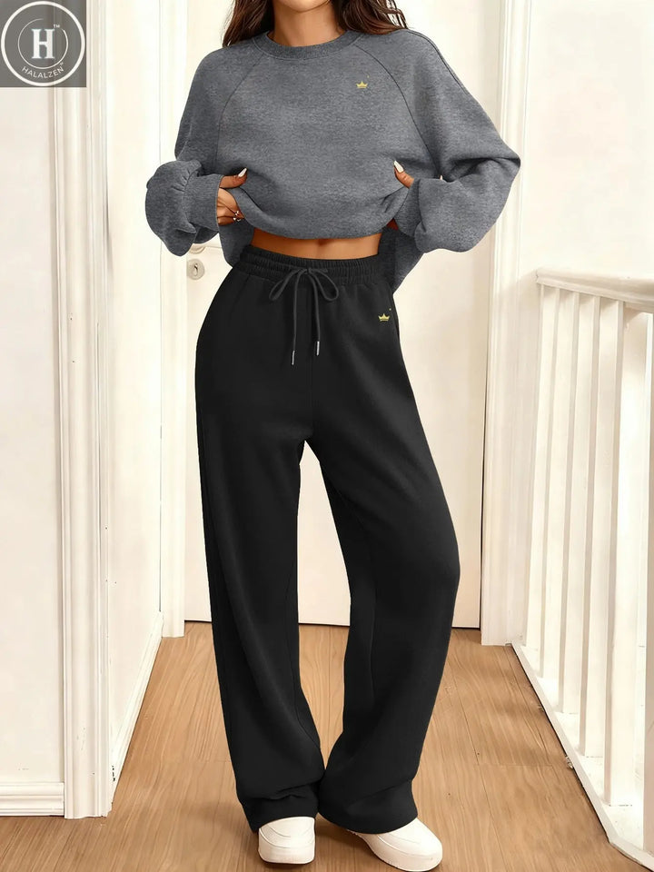 2026 Autumn Winter Fashion Loose Set Round Neck Sportswear Women's Two-Piece Outfit HALALZEN