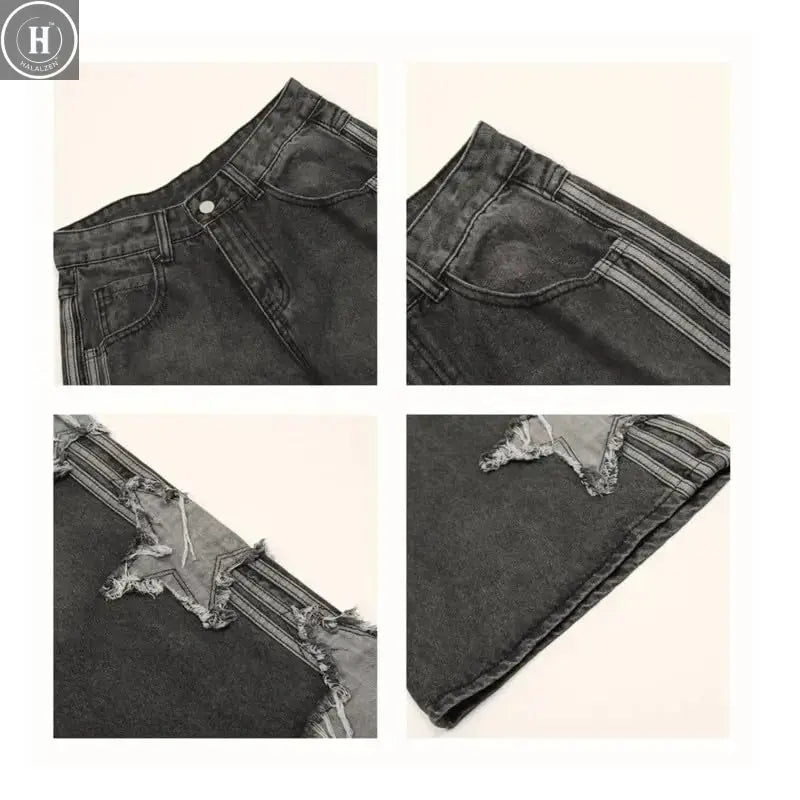 Star Jeans for Women Girls Baggy Cute Patchwork Denim Pants Y2k High Waisted Jeans Grunge Aesthetic Clothes Halalzen UK