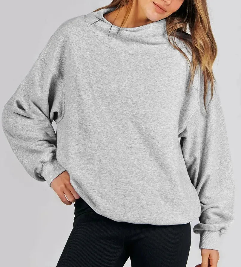 Fashionable Pure Color Stand Collar Sportswear Hoodie for Women Trendy Anti-Aging Autumn Winter Cotton Polyester Street Style