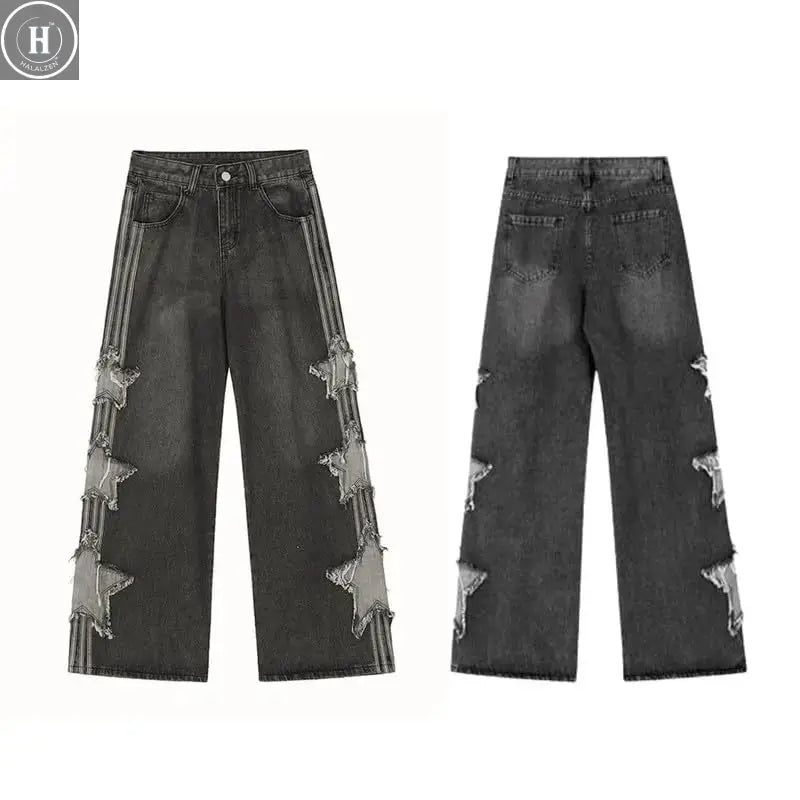 Star Jeans for Women Girls Baggy Cute Patchwork Denim Pants Y2k High Waisted Jeans Grunge Aesthetic Clothes Halalzen UK