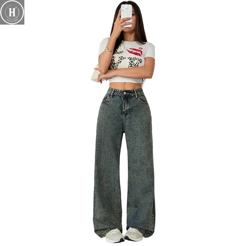 Plus Size Jeans for Women High Waist Loose Fit Denim Pants Trendy Casual Clothing Halalzen UK