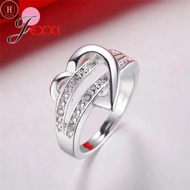 Engagement Ring Heart Shape Double Rows Design Original 925 Sterling Silver Rings For Women Best Gift For Girlfriend Fashion HALALZEN