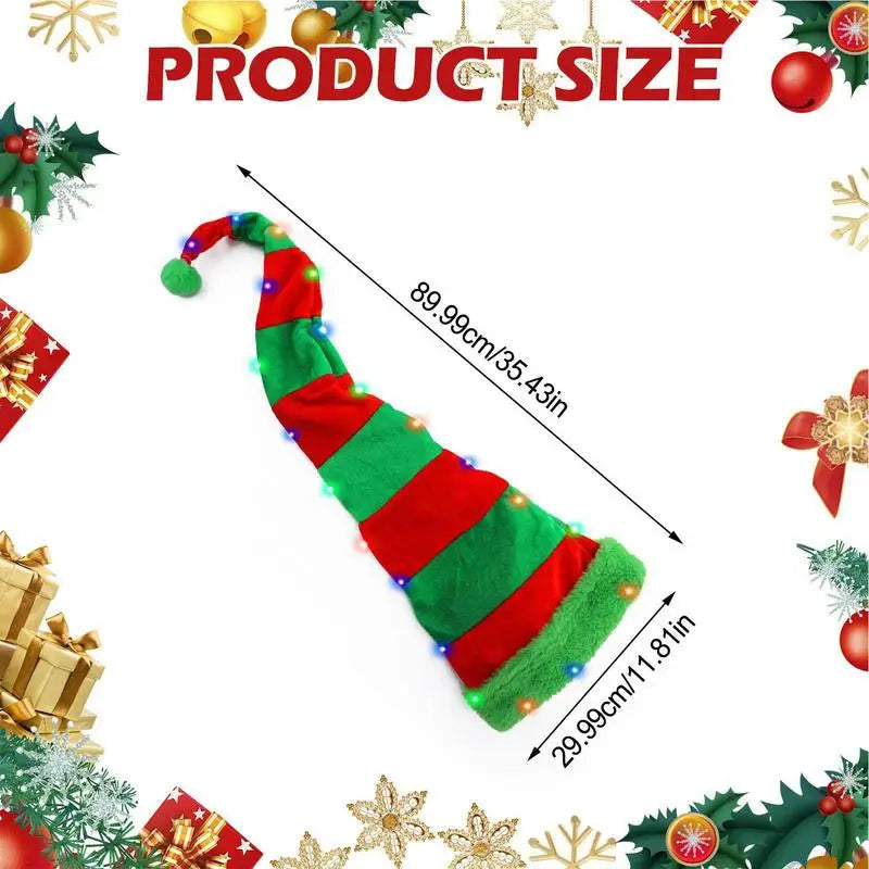 Christmas Creative LED Gold Velvet Light up Christmas Hat Elf Hat Decoration with 3 Button battery Holiday Party Dress Up hat