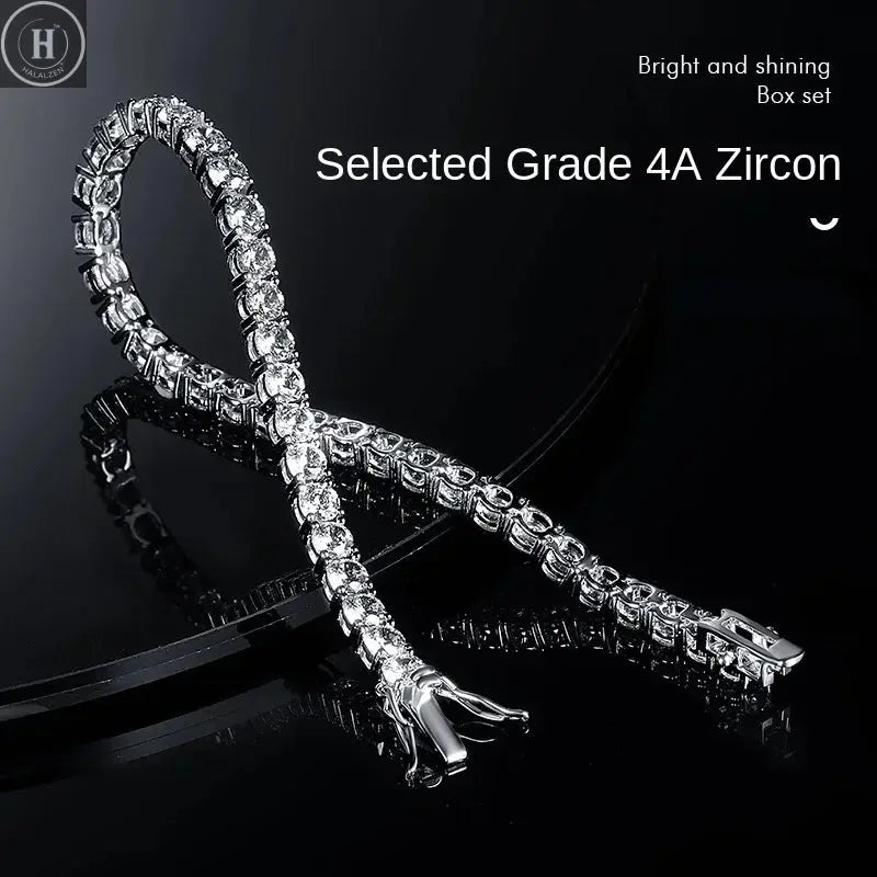 Luxury Hiphop IED Out 3mm 4mm 5mmTennis Bracelet Full Diamond 925 Silver Plated Wedding Party Jewelry Bracelets for Women Man HALALZEN